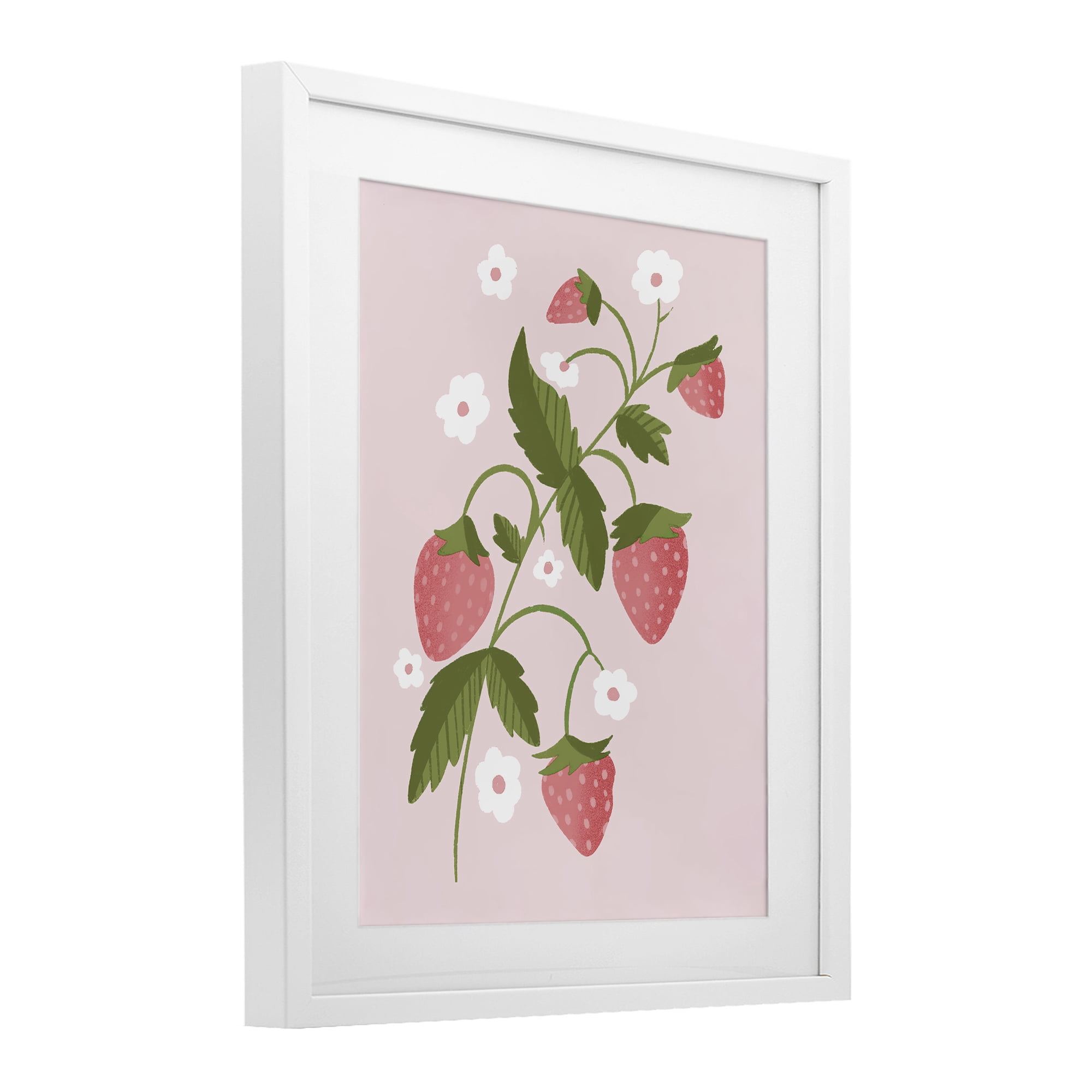 Stupell Industries Pastel Strawberries Branch White Framed Print Under Glass, design by Paige Sredenschek