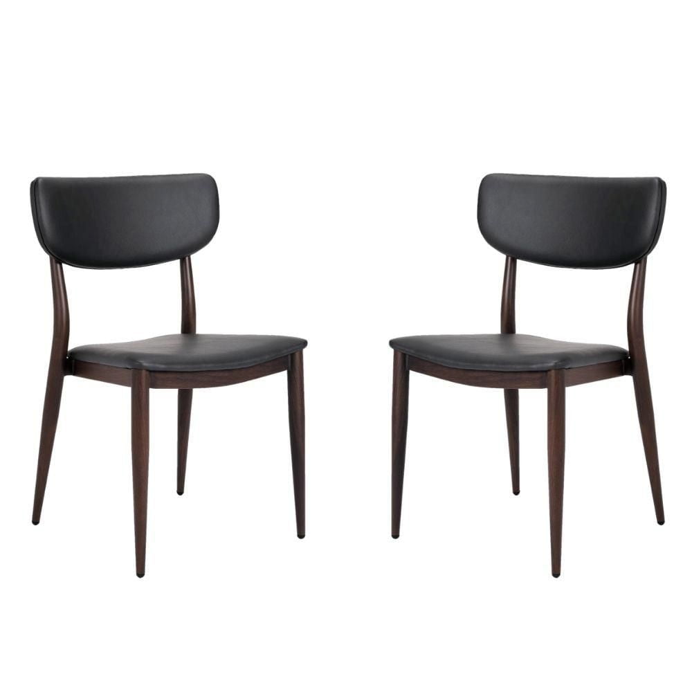 Sammy PU Faux Leather Dining Chair in Grey with Metal Black Frame, Side Dining Chair, Armless Chair Set 2