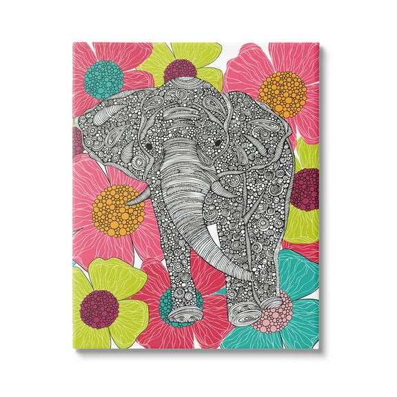 Stupell Industries Bold Modern Elephant Flower Blossoms Intricate Patterns Graphic Art Gallery Wrapped Canvas Print Wall Art, Design by Valentina Harper