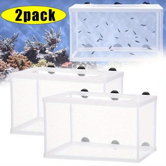Fish Tank Breeder Net 2 Pieces, Plastic Frame Mesh Breeding Box with Suction Cups, Aquarium Hatchery Incubator for Fry Isolation