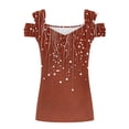thumbnail image 4 of Zwiiyzr Women's T-Shirt Square Neck Cold Shoulder Printed Floral Short Sleeve Blouse Coffee (2XL), 4 of 7