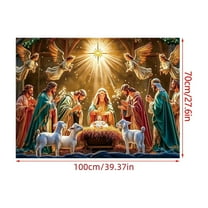 Christmas Nativity Scene Banner with Starry Canopy, Religious Christmas Decor for Home Church, Velvet Fabric Hanging Banner with Clips(A)