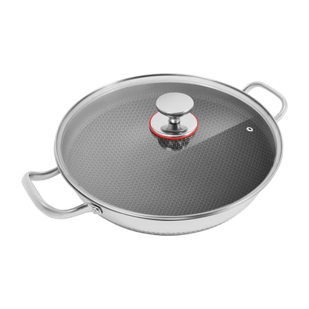 ZhdnBhnos Round Skillet With Lid 14 Inch Non Stick Paella Pan Stainless Steel Frying Pot Cooking Pan