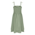 thumbnail image 6 of RYRJJ Women's Smocked Ruched A Line Swing Dress Tie Shoulder Spaghetti Strap Double Layered Flowy Cami Dress Sleeveless Cute Sundress(Army Green,S), 6 of 7