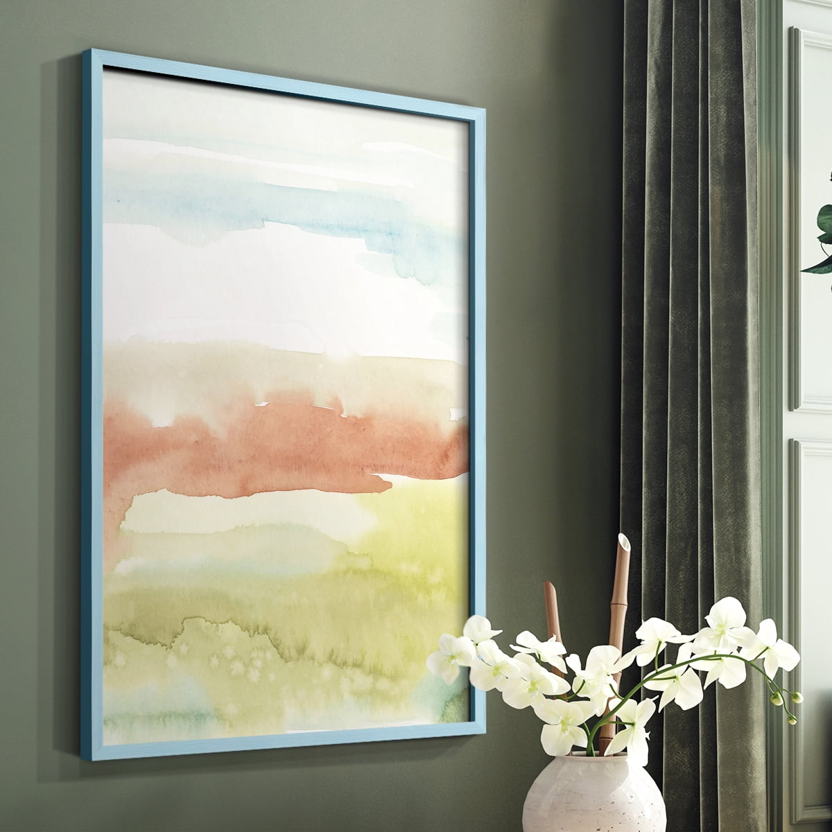 Blushing Sunrise II Framed Print in Blue Solid Wood Framed Print No Nail Hanging