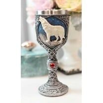 Howling White Wolf In Starry Night Wine Chalice Goblet With Celtic Knotwork 7oz