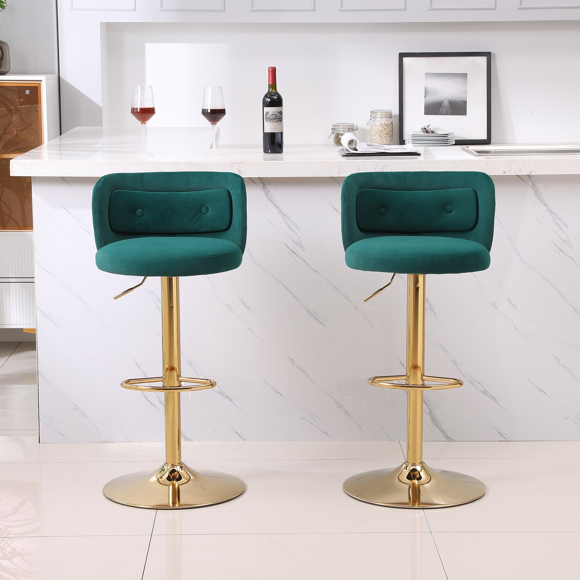 Kadyn 2pcs Modern Adjustable Counter Height Barstools with Back& Footrest for Kitchen, Emerald Kadyn 2pcs Modern Adjustable Counter Height Barstools with Back& Footrest for Kitchen, Emerald