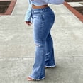 thumbnail image 3 of cocolona Womens Summer Casual Hole Flare Jeans Button Zipper Waist Stretch Wide Leg Denim Pants with Pockets, 3 of 5