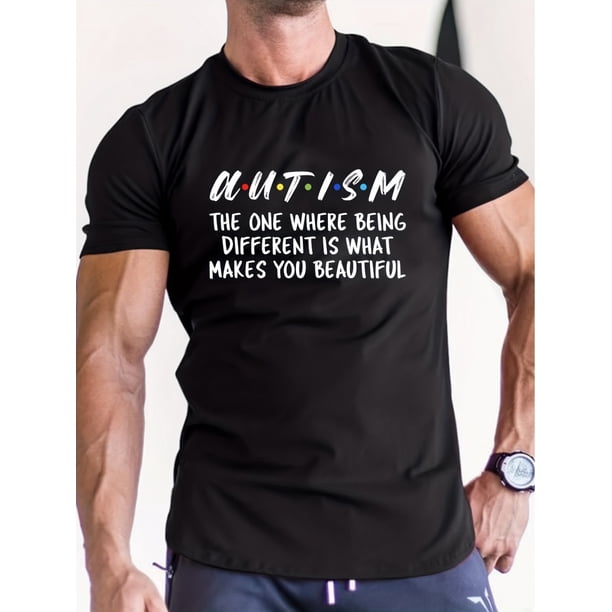 Camisetas casuales de manga corta con cuello redondo y estampado "AUTISM" para hombre, ideales para verano y tiempo libre.