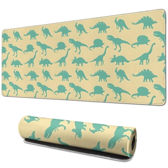 Long Mouse Pads for Desk,LightYellow Green Dinosaurs Silhouettes Desk Mats on Top Of Desks, Desk Mouse Pad Extra Large with 3mm Non-Slip Base and Stitched Edge for Gaming,Work,Home 31.5"x11.8"