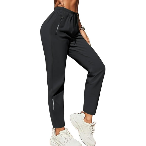 Women's Drawstring Sweatpants Quick Dry Stretch Loose Casual Pants with Zipper Pockets for Running Yoga Workout