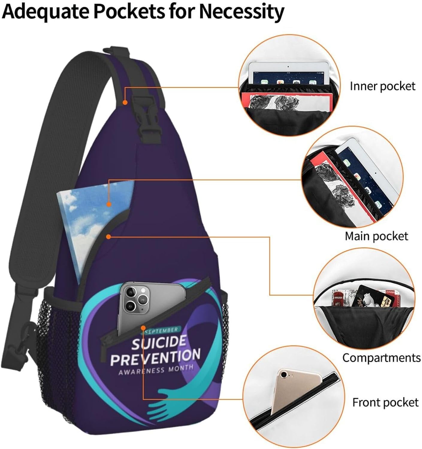 Suicide Prevention Awareness Sling Bag Crossbody Hiking Travel Chest Bags Backpack Shoulder Daypack for Women Men
