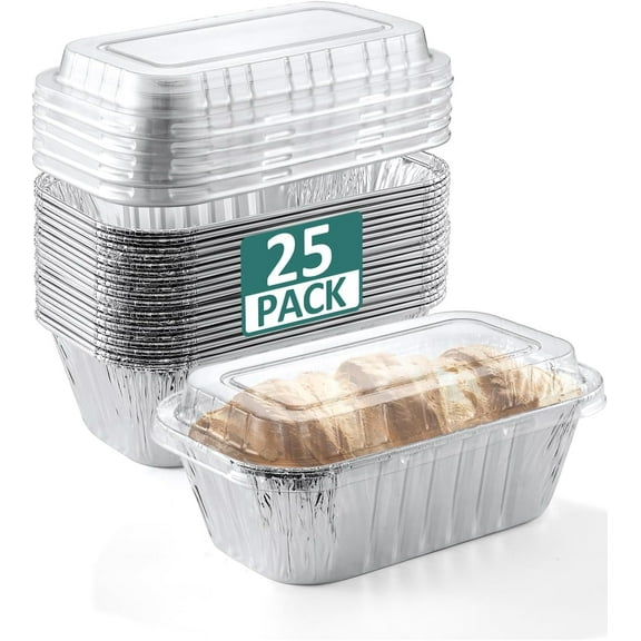 25 Pack 6x3.5x2 Disposable Aluminum Loaf Pans with Lids - 1 Lb Mini Pans, Small Tin Foil Baking Pan, Food Containers for Baking, Cakes, Bread, Meat, Loaves