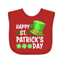 Inktastic Happy St. Patrick's Day Green Hat and Clovers Boys or Girls Baby Bib