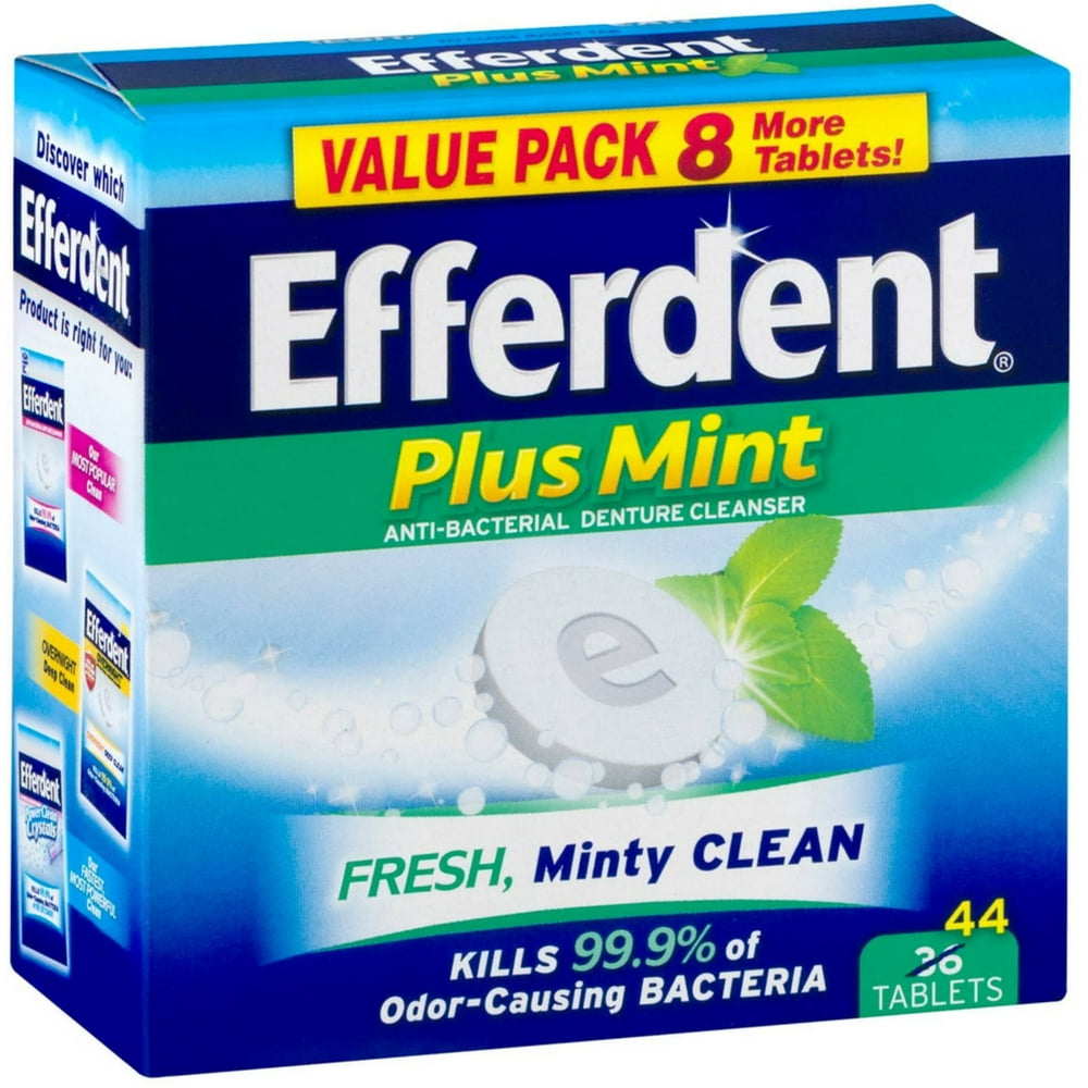 2 Pack Efferdent Plus Mint AntiBacterial Denture Cleanser Tablets 44