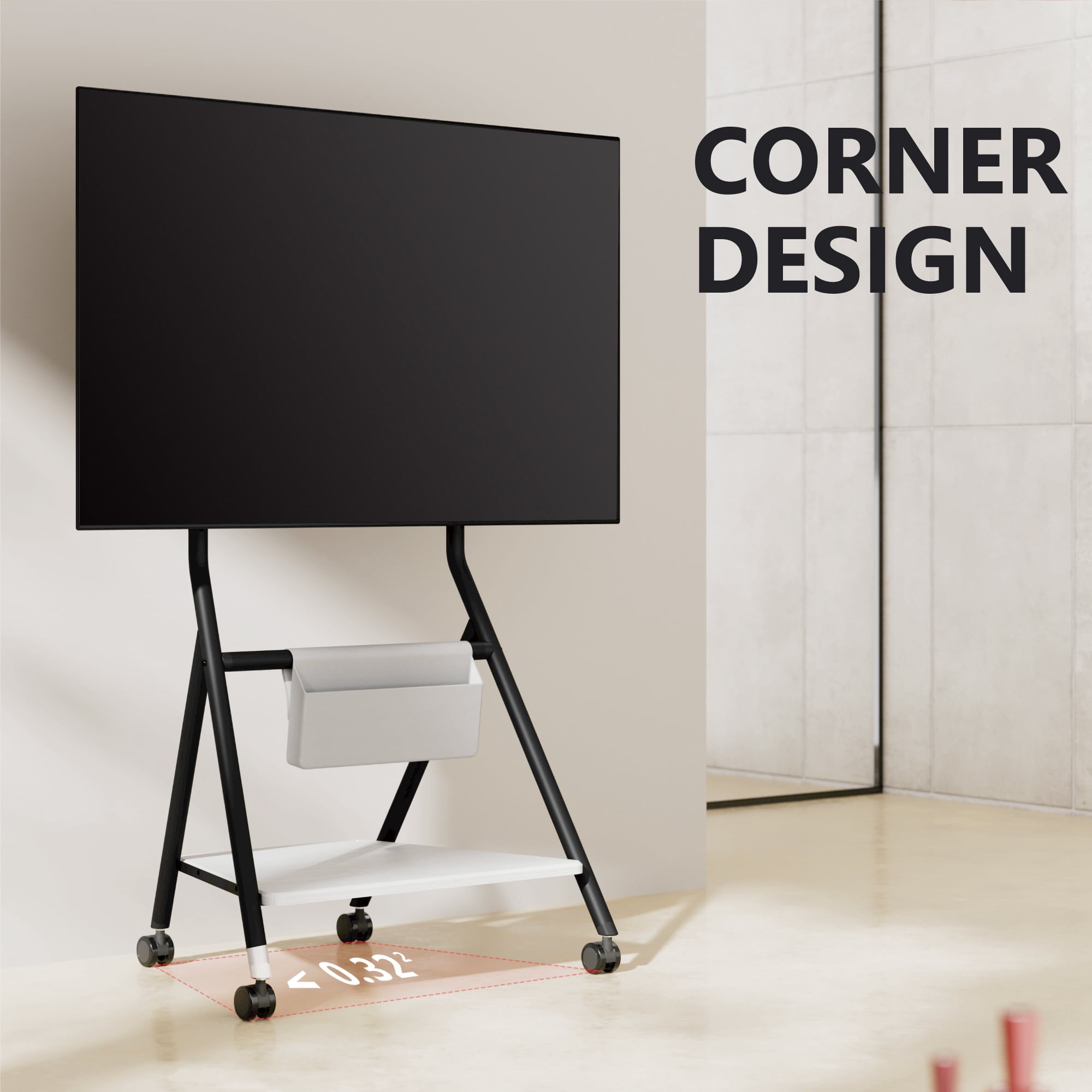 FITUEYES Storage Rolling TV Cart Height Adjustable Corner TV Stand Mount for TVs Up to 65 Inch
