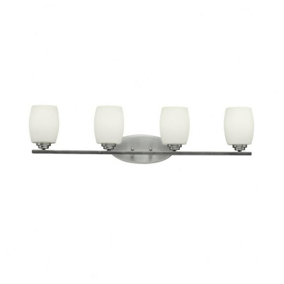4 Light Vanity Light Approved for Damp Locations with Contemporary Inspirations 9.25 inches Tall By 33.75 inches Wide-Brushed Nickel