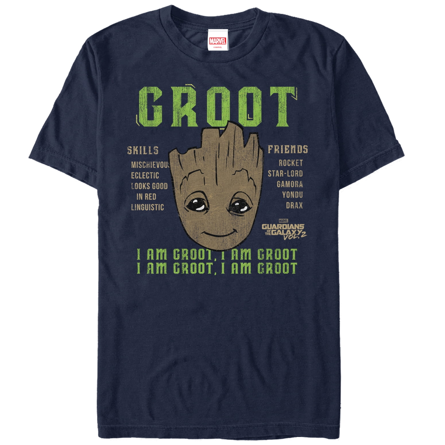 Men's Marvel Guardians of the Galaxy Vol. 2 Groot Skills Graphic Tee Navy Blue Medium