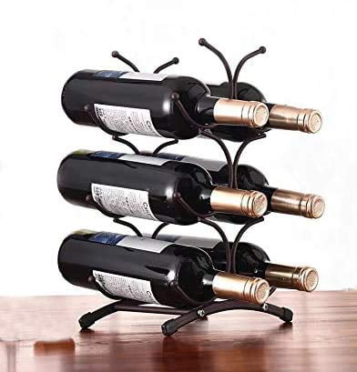 KLGO Wine Rack for Countertop,Wine Storage Shelf for Pantry Cabinet,can Hold 6 Bottles,6 Bottles Countertop Stainless Steel Metal Red Wine Storage Holder,Black 