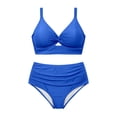 thumbnail image 5 of Heydday Women's Plus Size Two Piece Swimsuit, High Waisted Tummy Control Bikini, Knot Twist Front Bathing Suit with Adjustable Straps for Summer Beach Pool Vacation(Blue/XXXXL), 5 of 5