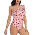thumbnail image 3 of Rateoe Flowers And Ladybugs Pattern Women One Piece Swimsuits Tummy Control One Shoulder Bathing Suits Ruffle Swimwear-Large, 3 of 6