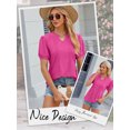 thumbnail image 7 of Hibeli Women Hollow Out V Neck Puff Short Sleeve Solid Color Pullover Top, 7 of 7