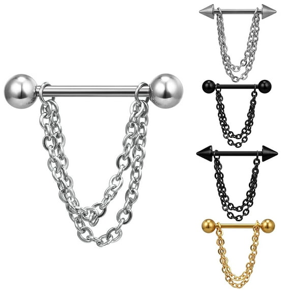 jiaroswwei 1Pc Fashion Multilayer Chain Drop Nipple Bar Ring Barbell Body Piercing Jewelry