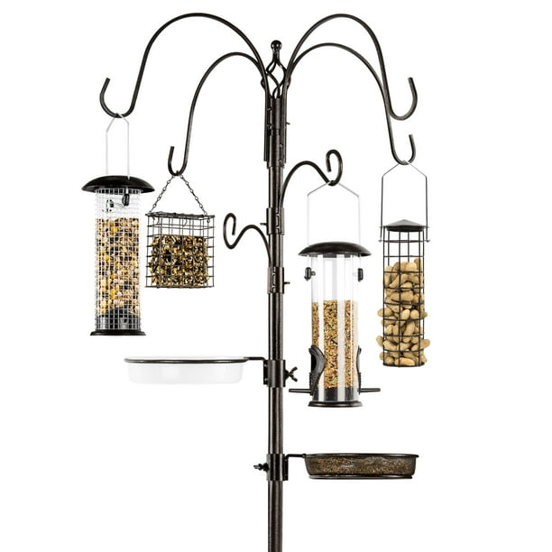 Best Choice Products 89in 6-Hook Bird Feeding Station, Steel Multi-Feeder  Stand w/ 4 Feeders, Tray, Bird Bath - Bronze