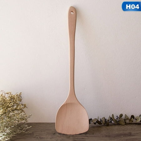 

PWFE LAB 1Pc Natural Wood Kitchen Cooking Tools Spatula Spoon Mixing Holder Cooking Utensils Dinner Food Wok Shovels