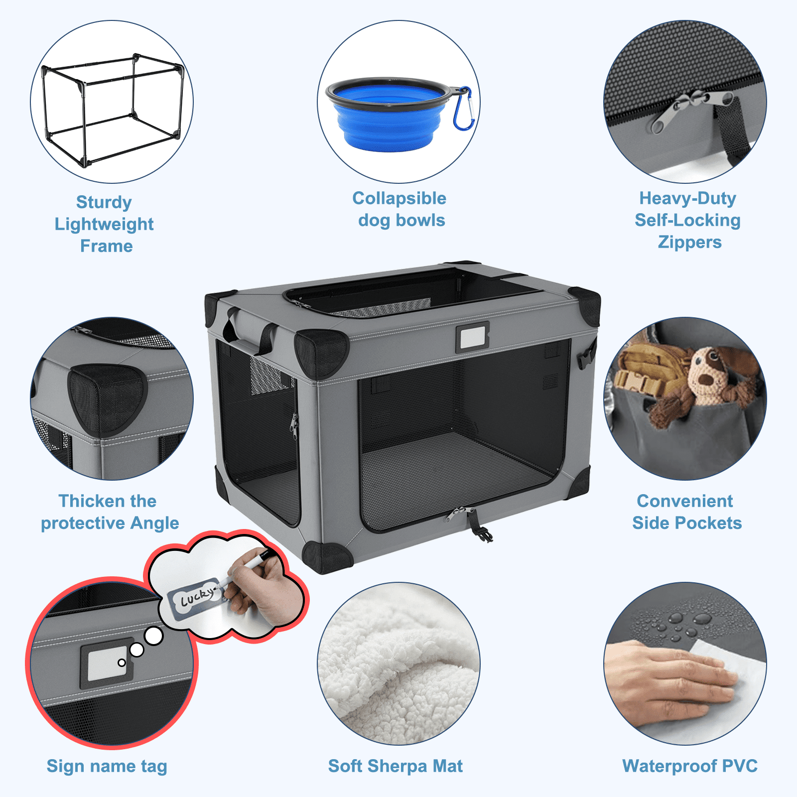 24 Portable Collapsible Dog Crate, Soft Foldable Pet Kennel with 3-Door Mesh Windows, Soft Warm Blanket and Foldable Bowl for Cats & Small Dogs, Indoor & Outdoor