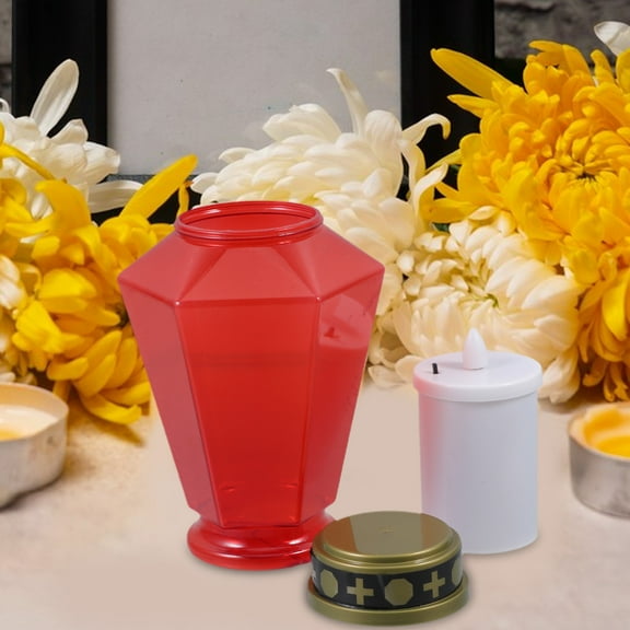 Masteelf Red LED Cross Candle with Flickering Light for Graveyard Decoration and Church Use Reusable Waterproof