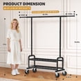 thumbnail image 2 of LZNIOZ 660 lbs Heavy Duty Clothes Rack Garment Rack with Wheels and 2 Mesh Shelves, 66"L×71"H×17"W, 2 of 11