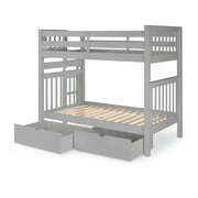 Bedz King Tall Bunk Beds Twin over Twin Mission Style with End Ladder and 2 Under Bed Drawers, Gray