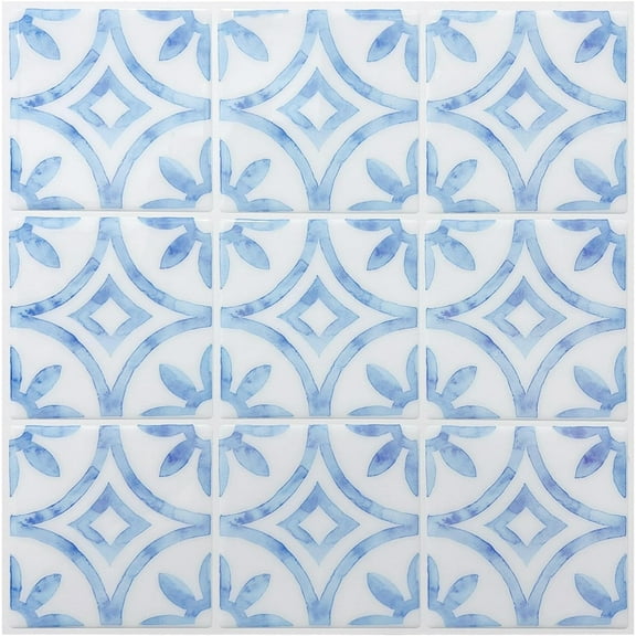 5 Sheets Peel and Stick Backsplash, Premium Self Adhesive Wall Tiles Peel and Stick -11.8" x 11.8" for Bathroom, Fireplace, RV, Kitchen (Blue and White Porcelain)