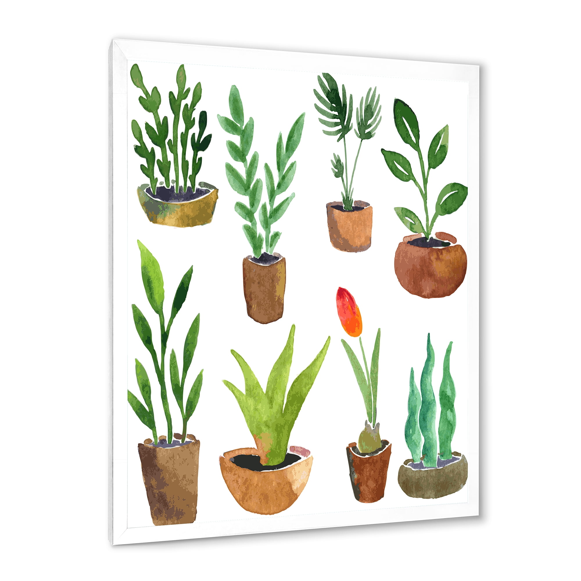 Designart 'Eight House Plants In Claypots' Traditional Framed Art Print