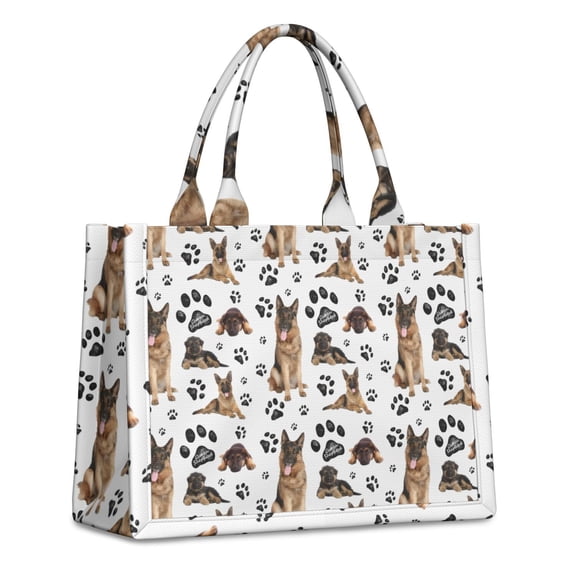 Large Capacity Tote Bag,German Shepherd Dog and Footprint Handbag Fashion Luxury Tote Bag,15.7"x13"x 5.1" Inches,Laptop Compatible