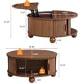 thumbnail image 2 of 33.5-Inch Round Lift Top Coffee Table with Hidden Storage, Fluted Design with Sliding Tambour Door and Solid Wood Legs, Walnut, 2 of 8
