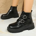 thumbnail image 3 of Womens Punk Ankle Boots Trendy Buckle Strappy Gothic Lug Sole Platform Lace up Mid Calf Booties Waterproof Leather Combat Boots, 3 of 7