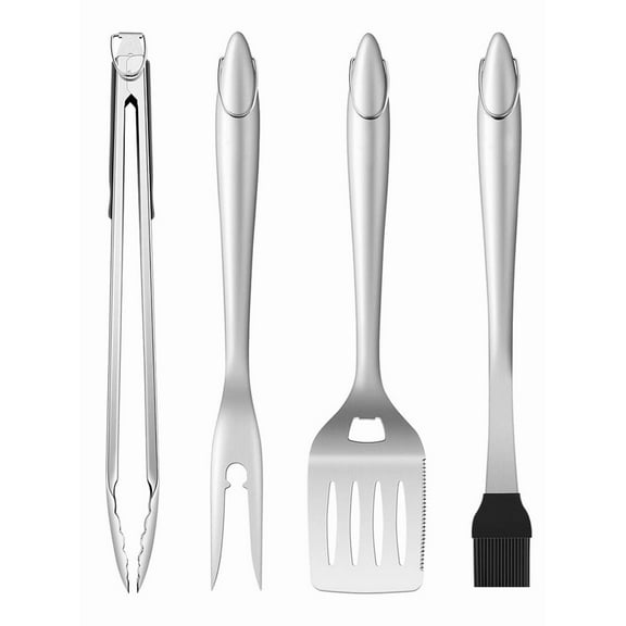 BBQ Tools Grill Tools Set with Grill Tongs, Spatula, Forks, Brush - Stainless Steel Grill Kit Grilling Utensils Set - Perfect BBQ Grill Accessories for Outdoor - Gifts for Dad - 4 PCS