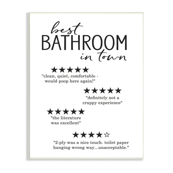 Stupell Industries Best Bathroom Five Star Reviews Funny Bath Phrases, 10 x 15, Designed by Lettered and Lined