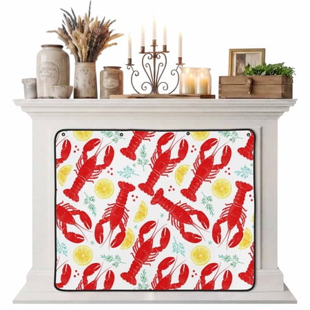 Magnetic Fireplace Cover Red Lobster Fireplace Screen Summer Lemon Leaves Insulation Fireplace Blocker Blanket Save Energy Fireplace Draft Stopper Covers for Living Room 45x34