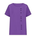 thumbnail image 5 of CFLVAEK Cotton Linen Shirts for Girls Casual Short Sleeve Summer Tshirts Comfy Round Neck T Shirts Solid Color Tops for Teen Girls Purple 7 Years, 5 of 5