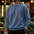 thumbnail image 6 of Men's Solid Color Crewneck Sweatshirt Casual Thermal Long Sleeve Pullover Fall Winter Warm Fashion Tops Navy 2XL, 6 of 6
