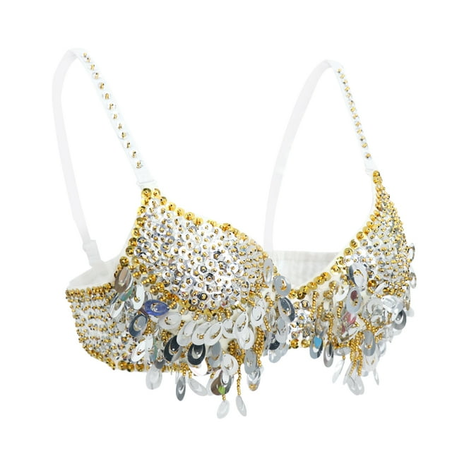 Traje de Danza de Vientre para Mujeres Profesionales Sunnimix Lencería Imitación 36/80 Plata