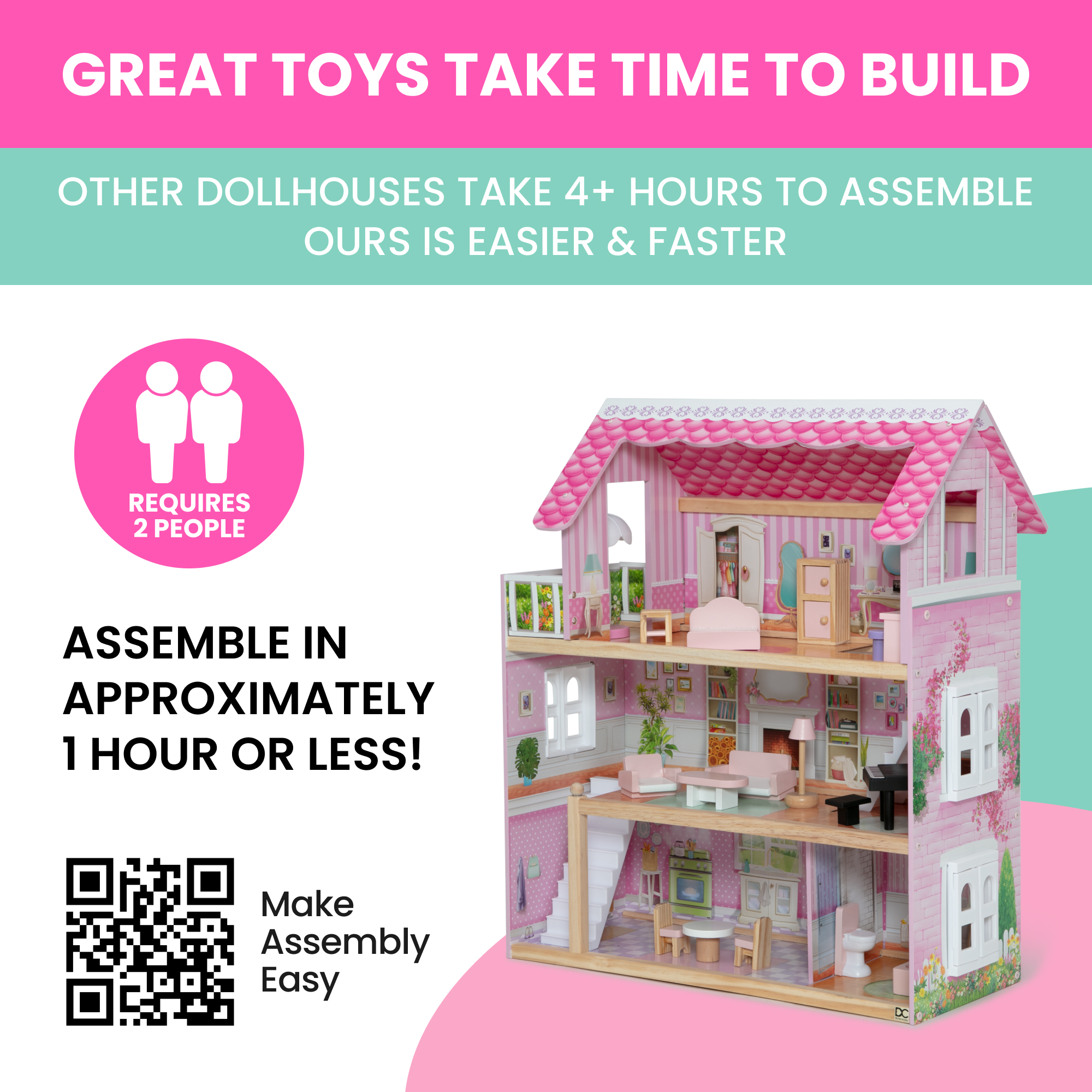 Delta Children Little Gem Wooden Dollhouse, 3 Story photo 3
