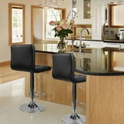 Lacoo Set of 2 Bar Stools Adjustable Swivel Armless Barstools with PU Leather, Black