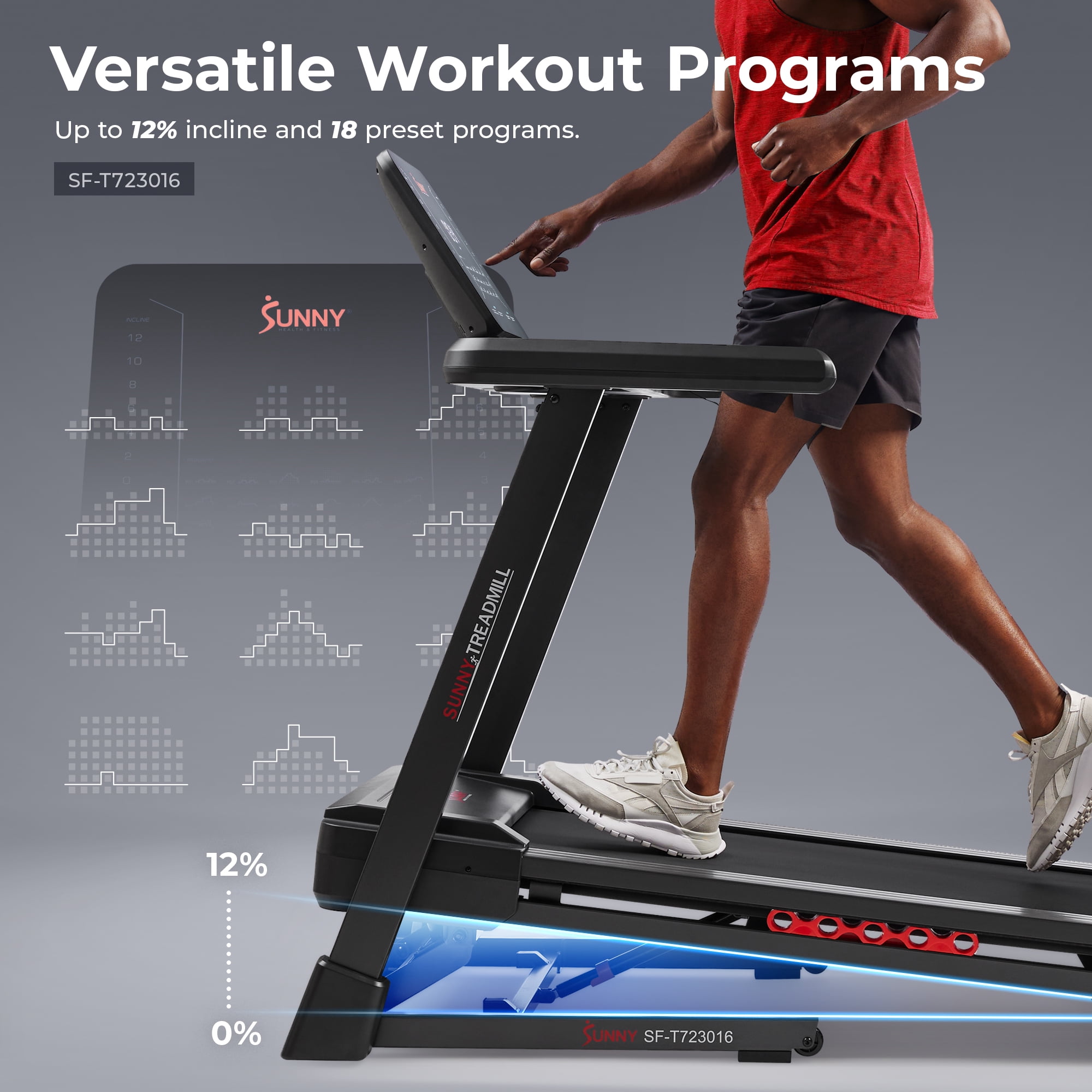 Sunny Health & Fitness Treadmill Elite Smart Auto Incline 20” Deck Treadmill with 300 LB Weight Capacity w Bluetooth & Free SunnyFit® App Membership - SF-T723016