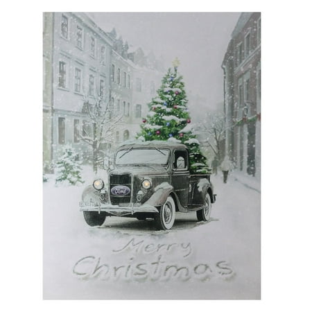Fiber Optic Framed - Fiber Optic Ford Truck Merry X-mas Canvas Wall Art