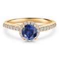 thumbnail image 3 of Gem Stone King 10K Yellow Gold Blue Created Sapphire and Lab Grown Diamond Engagement Ring for Women | 1.31 Cttw | Round 6MM | Gemstone September Birthstone | Size 9, 3 of 6