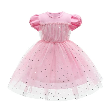 

3T Baby Girls Dress Baby Girls Party Dress Tulle Bubble Sleeve Dress Birthday Gift 3-4T Toddler Girls Formal Princess Dress Pink
